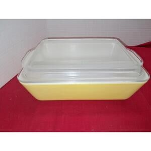Pyrex Refrigerator Dish Yellow 503~B Dish & Ribbed Lid 1947 -1960 T86